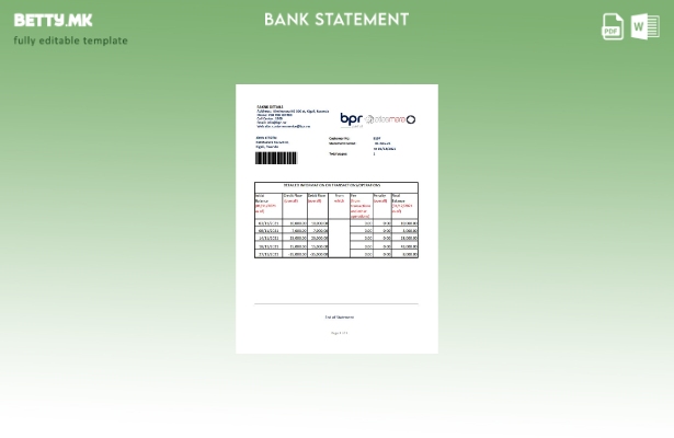 модерен стил Руанда BPR банка извод шаблон ексел